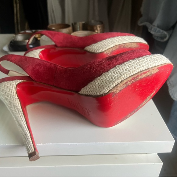 RARE Christian Louboutin vintage red suede and woven slingback heels - Picture 3 of 6